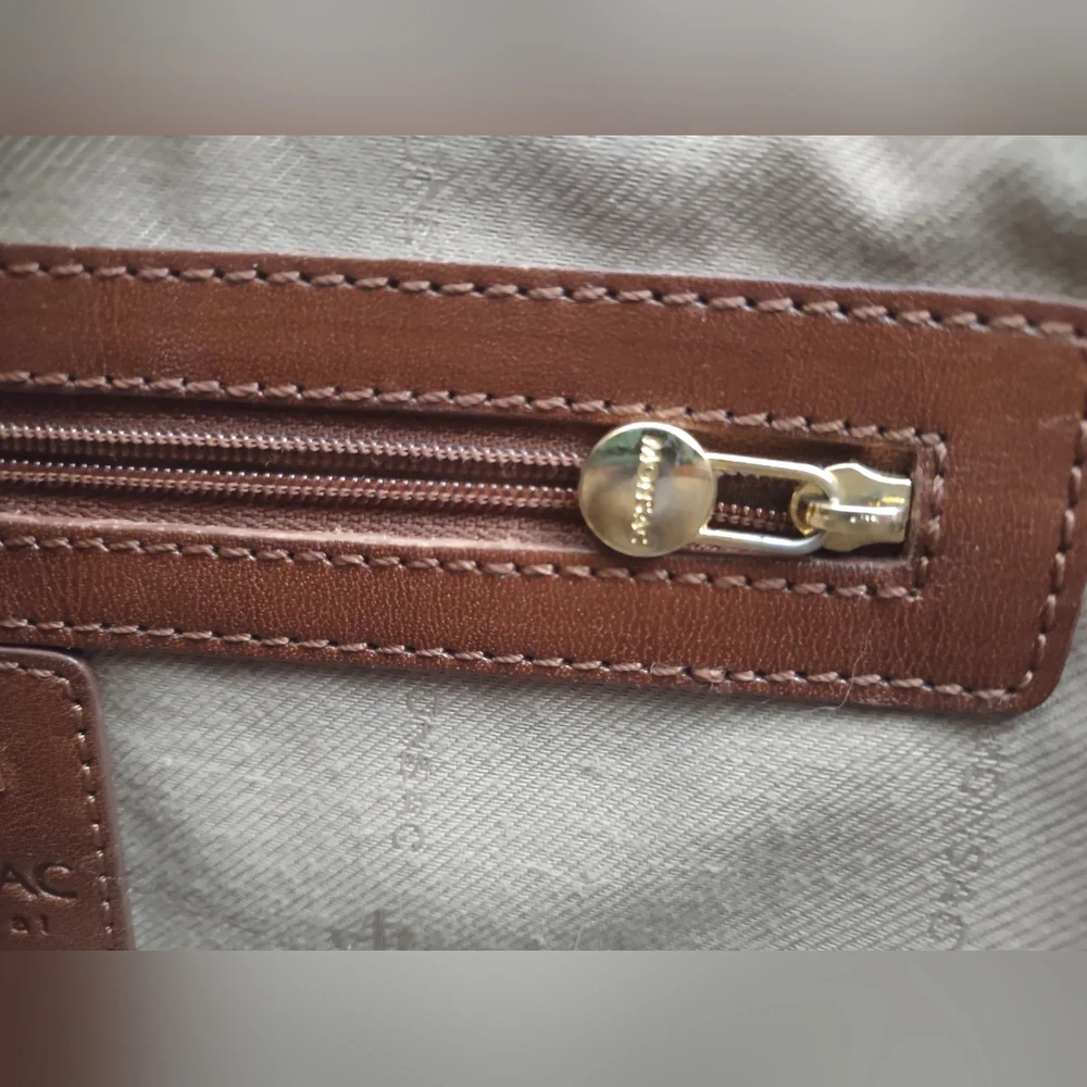Vintage Monsac Original Brown Leather Logo Embossed Dual Shoulder Strap  Clean